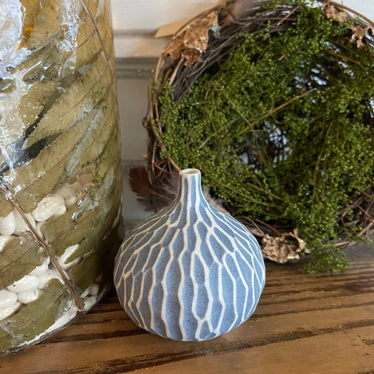 Blue Etched Porcelain Bud Vase