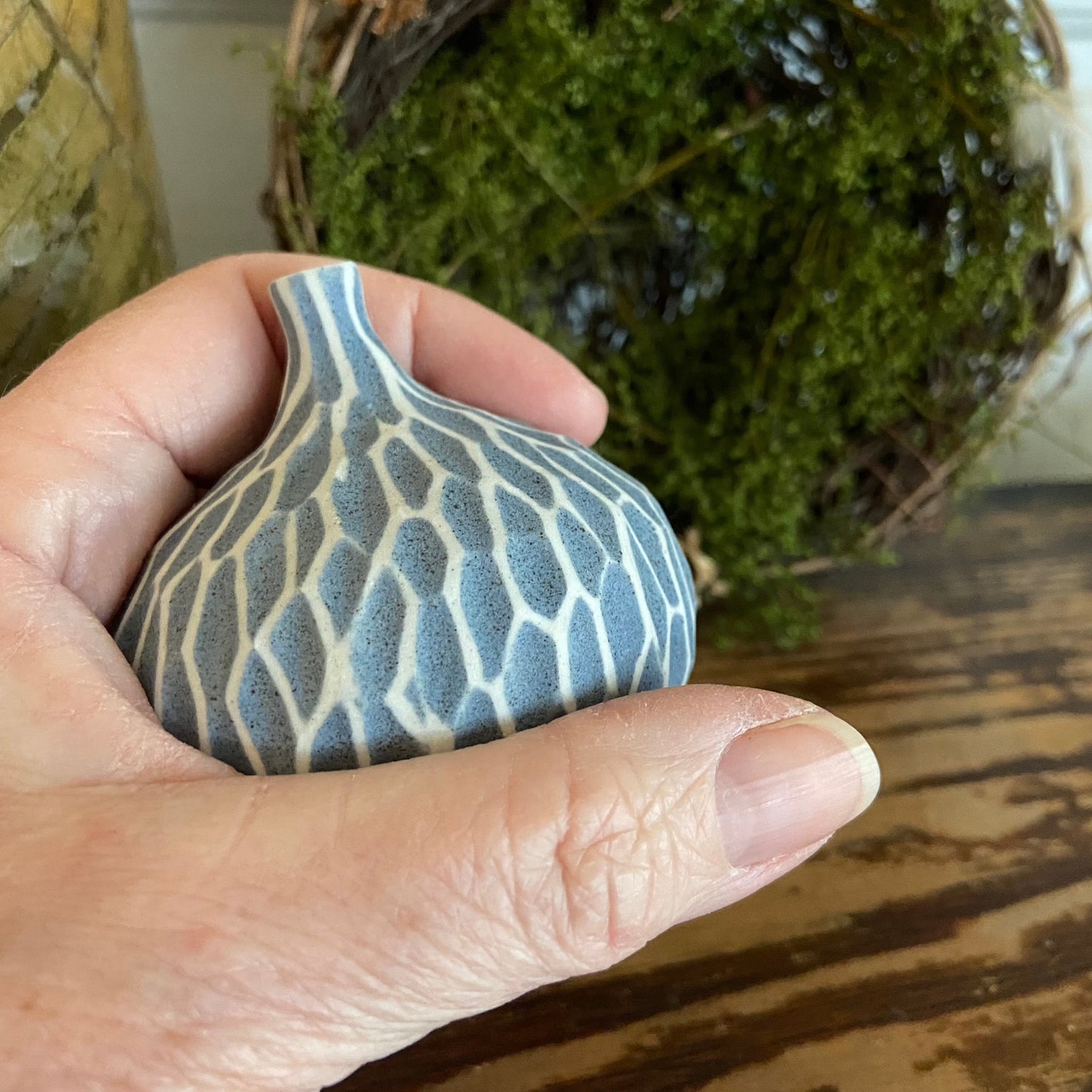 Blue Etched Porcelain Bud Vase