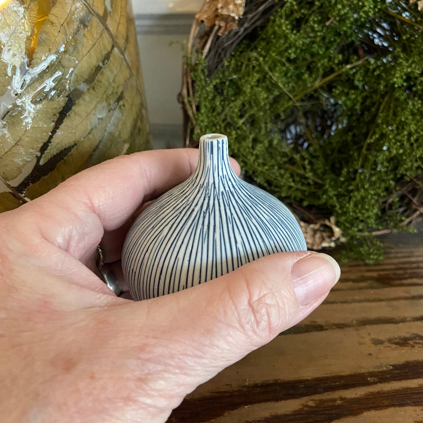 Blue Striped Bud Vase