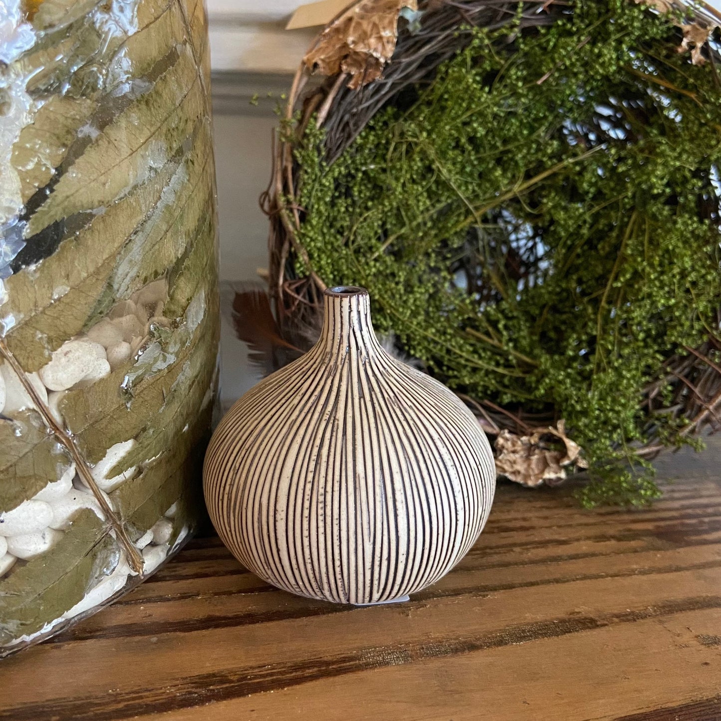 Brown Striped Porcelain Bud Vase