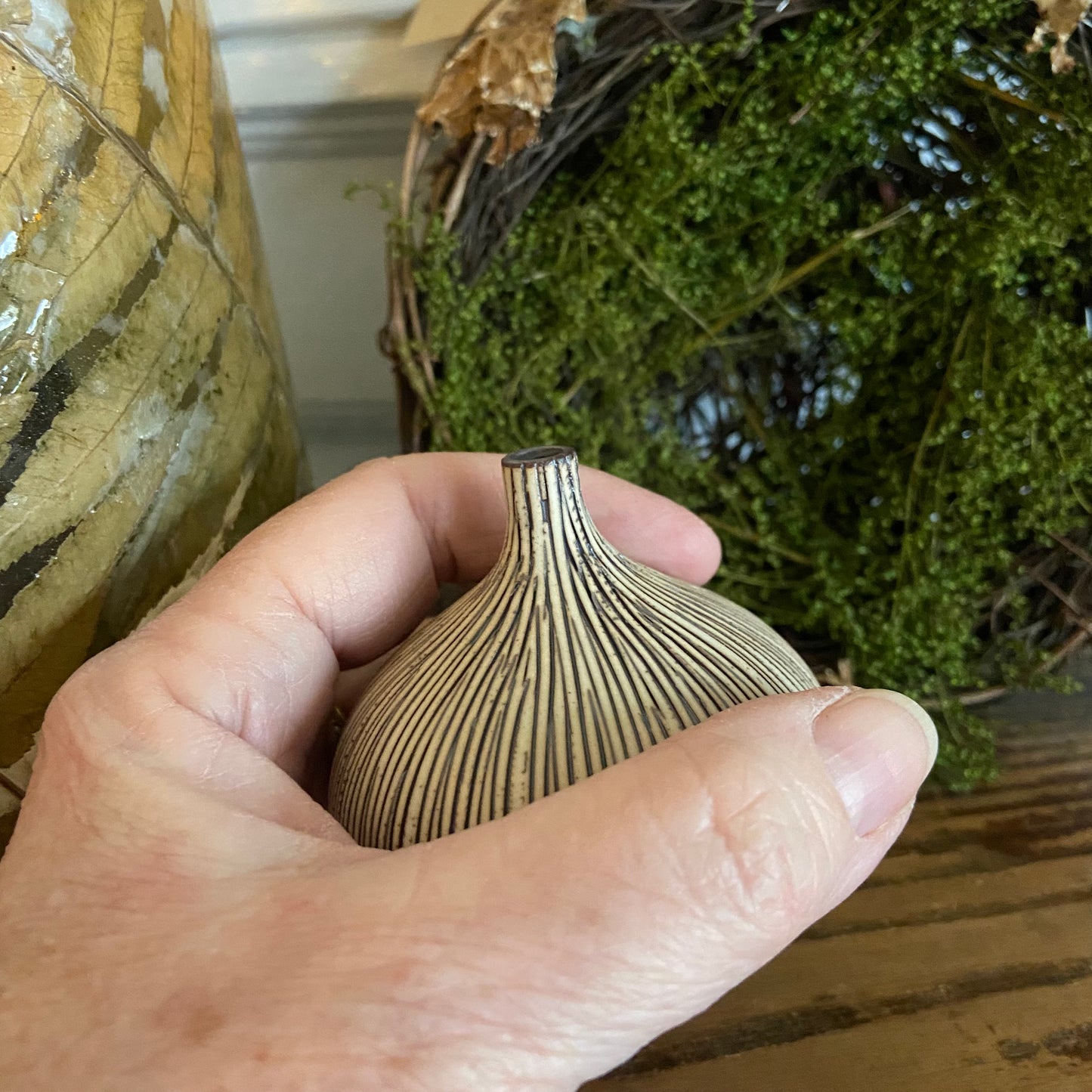 Brown Striped Porcelain Bud Vase