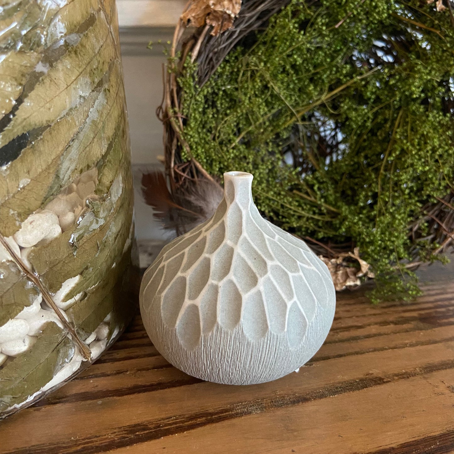 Gray Etched Porcelain Bud Vase