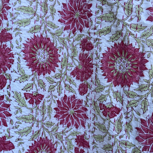 Raspberry Milk Twin Sized Kantha Quilt