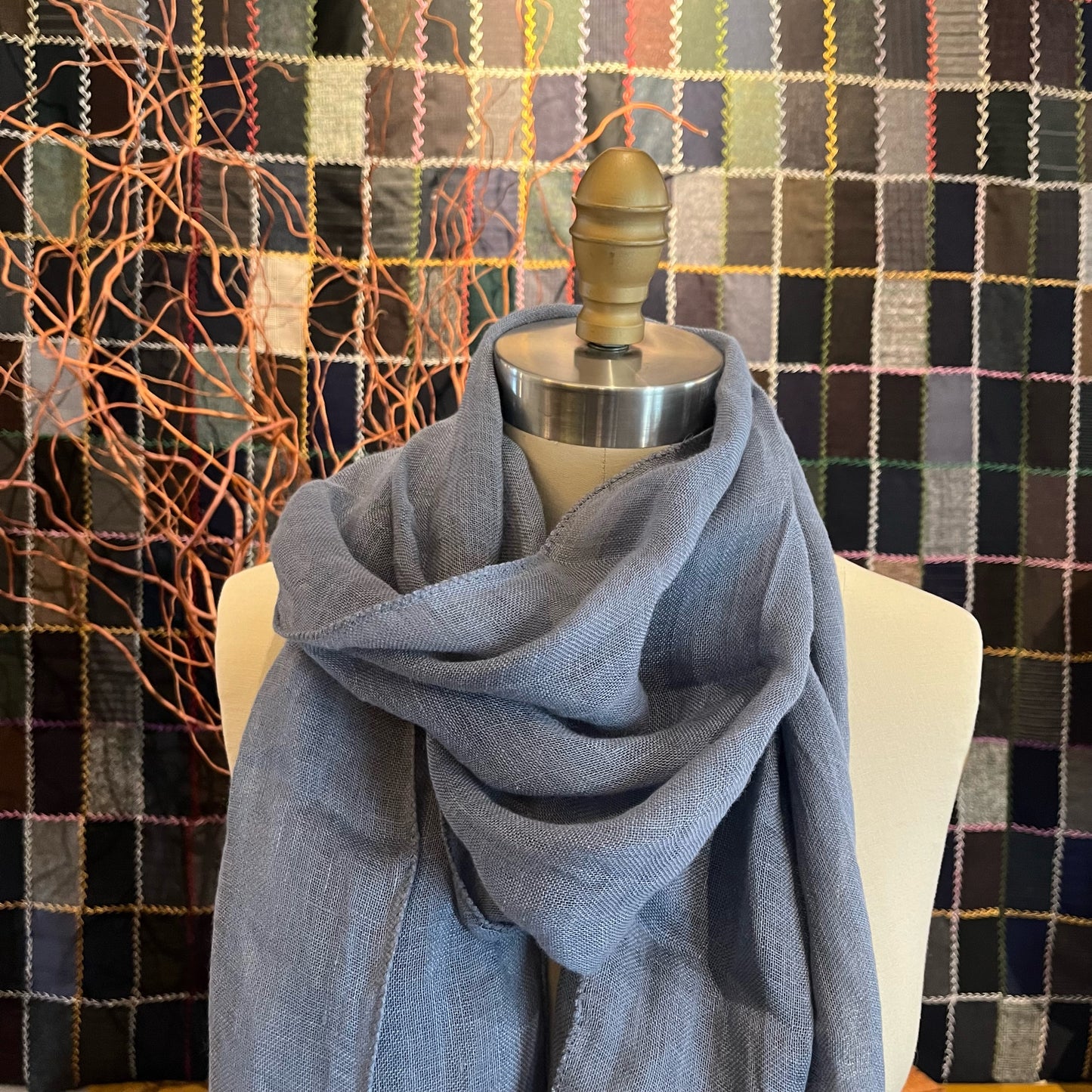 French Blue Sheer Linen Scarf