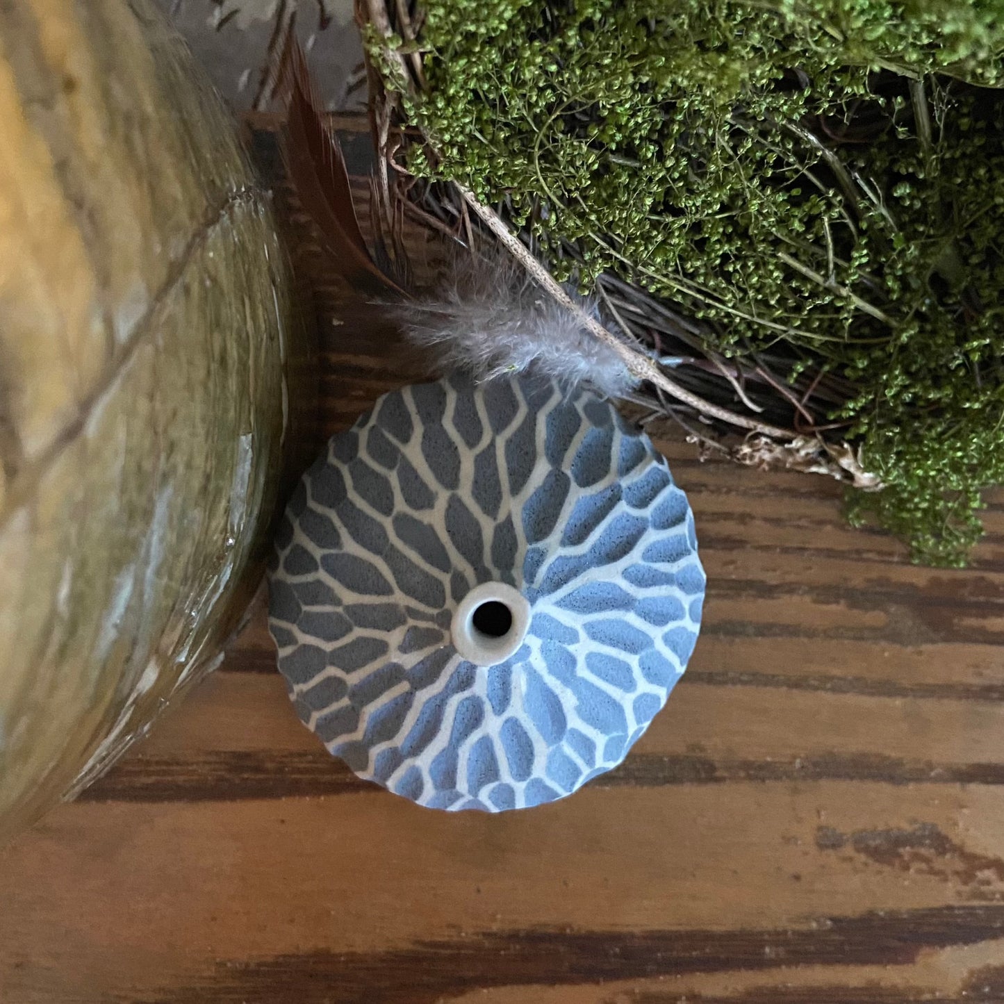 Blue Etched Porcelain Bud Vase