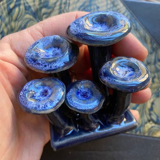 Blue Ceramic Cluster of Mushrooms