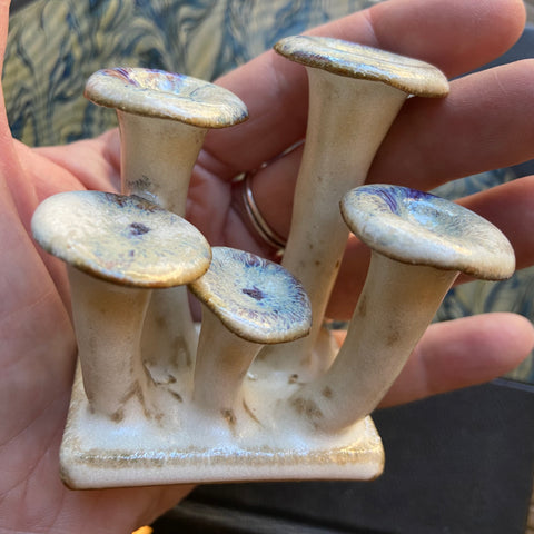 Milk and Purple Ceramic Cluster of Mushrooms