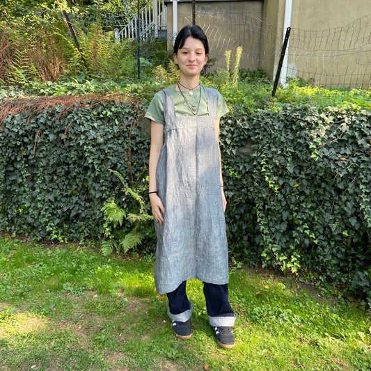 Linen Japanese Style Pinafore in Heathered Charcoal