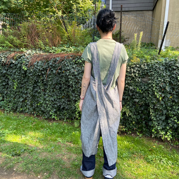 Linen Japanese Style Pinafore in Heathered Charcoal